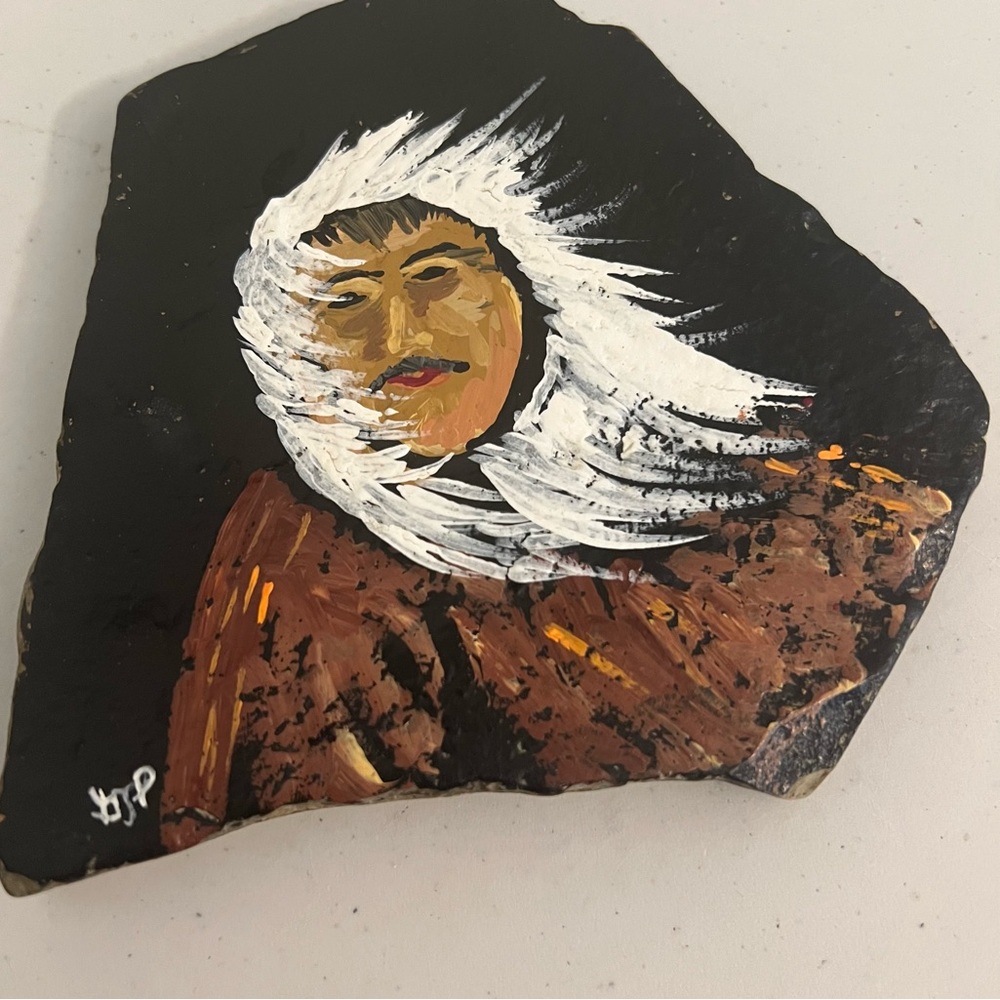 Inuit Man Painted on Limestone
